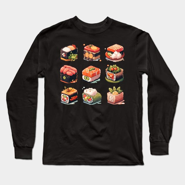 Cute Sushi Anime Food Pixel Art Long Sleeve T-Shirt by TheMystique